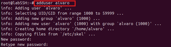 Creación del usuario alvaro