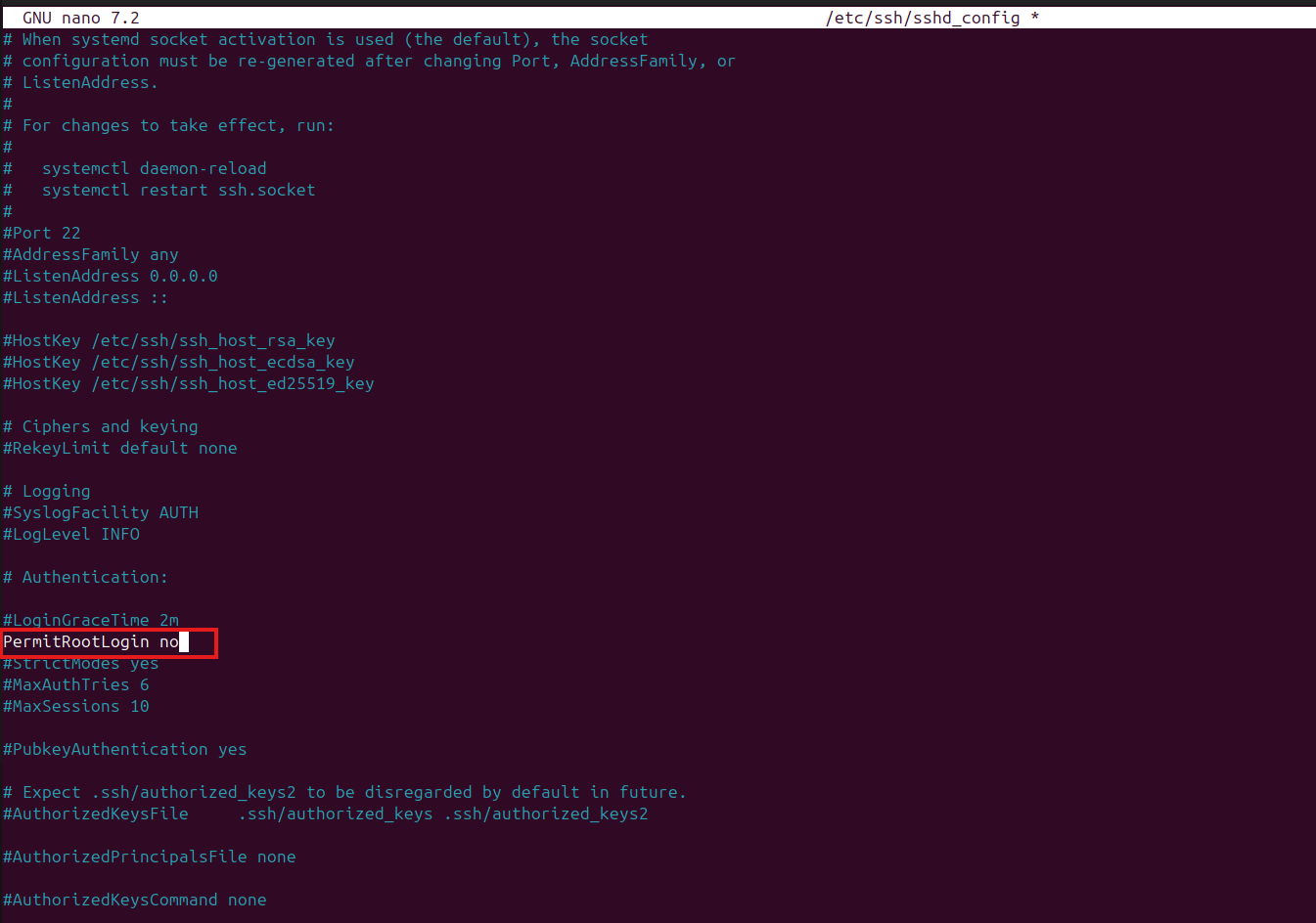 sshd_config con PermitRootLogin no