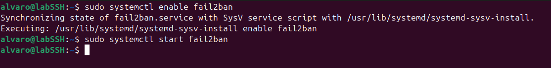 Arranque del servicio fail2ban