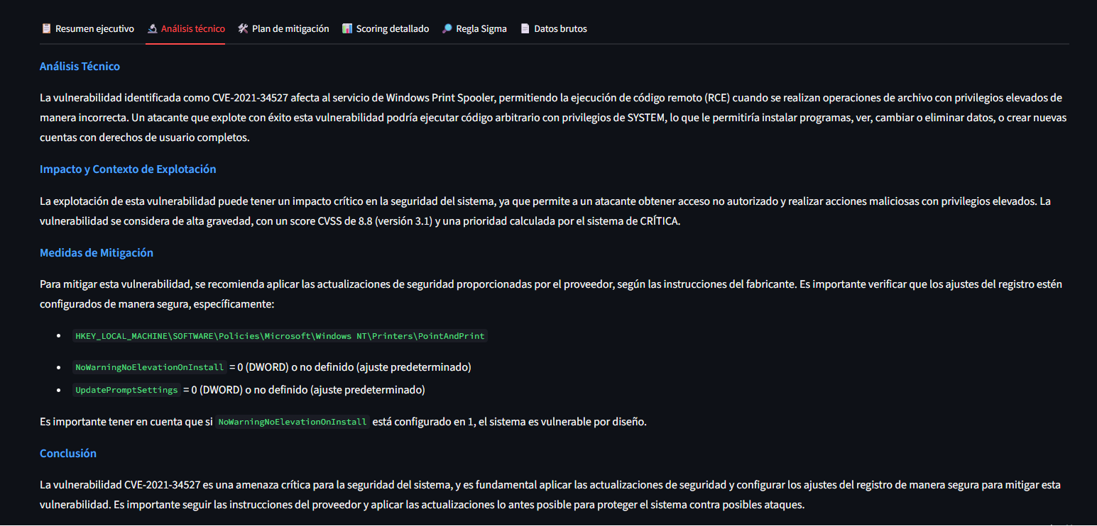 Respuesta generada por la IA a partir de los datos reales y el score ya calculado