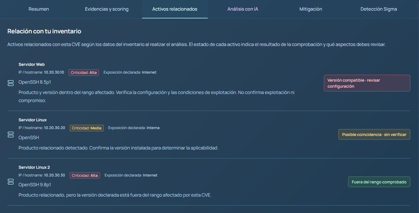 Comprobación de activos relacionados y versiones