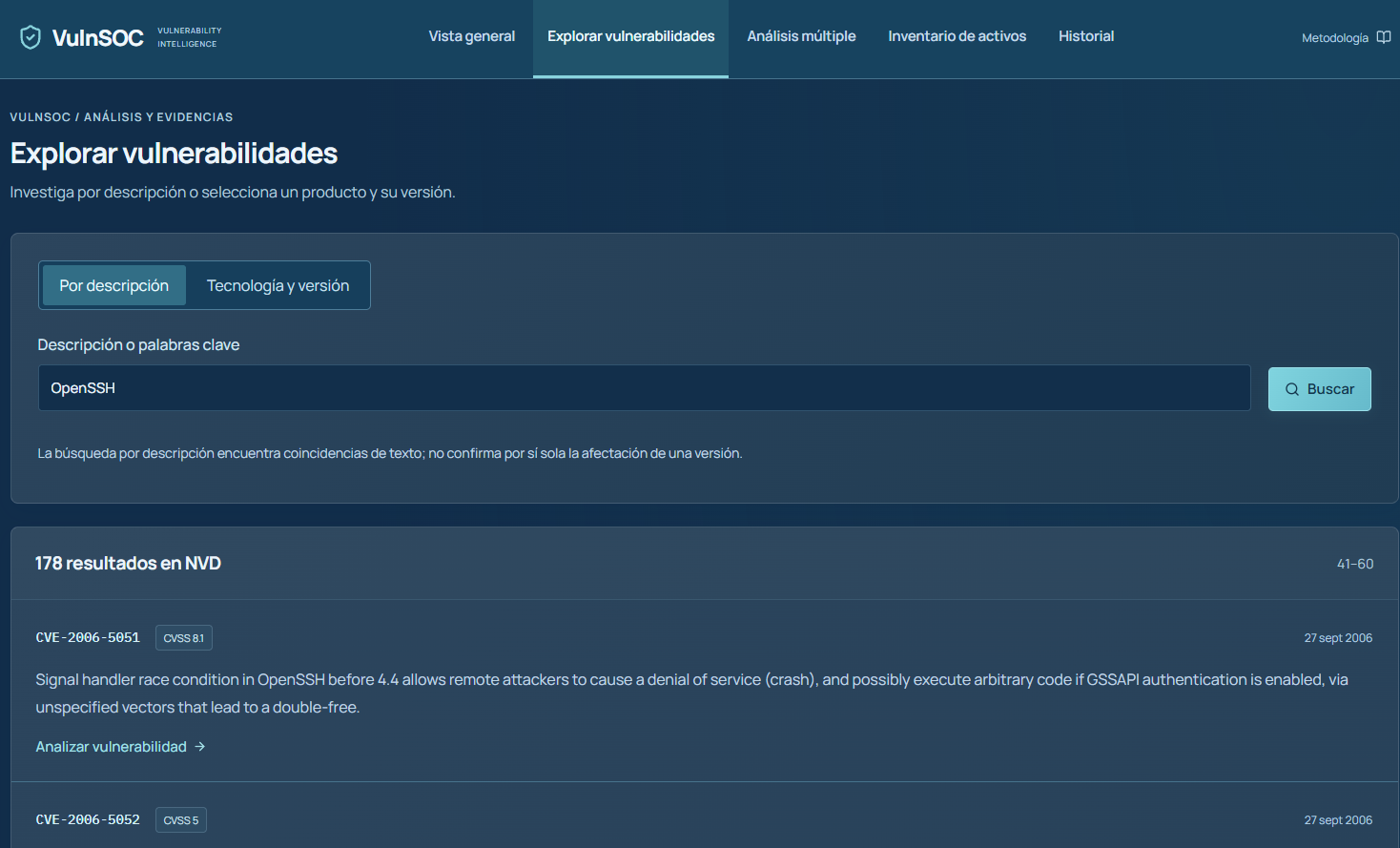 Exploración de vulnerabilidades mediante búsqueda por descripción