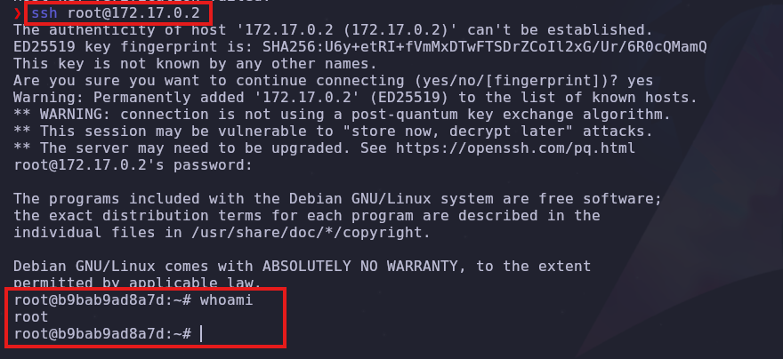 Acceso confirmado como root tras el login por SSH